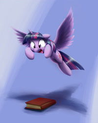 Size: 3287x4111 | Tagged: safe, artist:otakuap, derpibooru import, twilight sparkle, twilight sparkle (alicorn), alicorn, pony, absurd resolution, adorkable, behaving like a cat, book, cute, dork, excited, eyes on the prize, featured on derpibooru, female, floppy ears, mare, open mouth, paint tool sai, possessive, pounce, shadow, simple background, smiling, solo, spread wings, sweet dreams fuel, that pony sure does love books, twiabetes, wide eyes