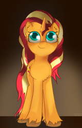 Size: 1069x1672 | Tagged: safe, artist:exploretheweb, sunset shimmer, pony, unicorn, cute, female, mare, shimmerbetes, smiling, solo, unshorn fetlocks