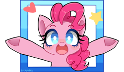 Size: 1280x750 | Tagged: safe, artist:nichandesu, pinkie pie, earth pony, pony, happy, hugs?, incoming hug, smiling, solo