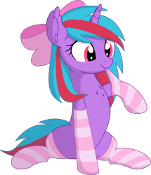 Size: 6619x7679 | Tagged: safe, artist:cyanlightning, oc, oc:cosmic spark, pony, unicorn, bow, clothes, female, hair bow, mare, simple background, sitting, socks, solo, stockings, thigh highs, transparent background, vector