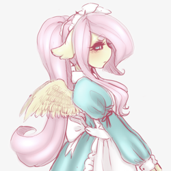 Size: 1024x1024 | Tagged: safe, artist:tolsticot, fluttershy, pegasus, pony, semi-anthro, clothes, colored sketch, maid, solo