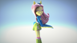 Size: 3840x2160 | Tagged: safe, artist:efk-san, derpibooru import, fluttershy, equestria girls, 3d, blender, clothes, eyes closed, high res, skirt, solo, sweater, sweatershy, wallpaper, wondercolts, wondercolts uniform