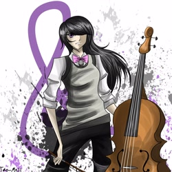 Size: 3300x3300 | Tagged: safe, artist:tao-mell, octavia melody, human, cello, clothes, cutie mark background, female, humanized, musical instrument, solo