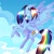 Size: 1024x1024 | Tagged: safe, artist:rickywinchester, derpibooru import, rainbow dash, pegasus, pony, flying, grin, sky, smiling, solo