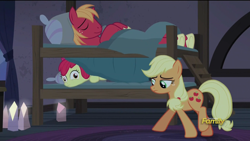 Size: 1920x1080 | Tagged: safe, screencap, apple bloom, applejack, big macintosh, earth pony, pony, hearthbreakers, bunk bed, male, stallion