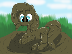 Size: 1600x1200 | Tagged: safe, artist:amateur-draw, sunset shimmer, pony, unicorn, covered in mud, lying down, mud, mud bath, muddy, solo, wet and messy