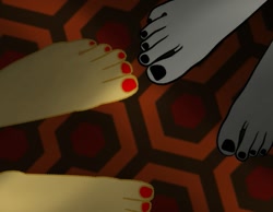 Size: 617x480 | Tagged: safe, raven, sunset shimmer, equestria girls, feet, fetish, foot fetish, foot focus, overlook hotel, shimrav, teen titans, the shining