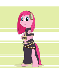 Size: 2000x2500 | Tagged: safe, artist:php47, pinkie pie, earth pony, pony, clothes, cosplay, costume, megurine luka, pink horse daily, pinkamena diane pie, standing, straight hair, vocaloid