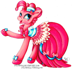 Size: 1726x1614 | Tagged: safe, artist:julunis14, pinkie pie, earth pony, pony, clothes, dress, gala dress, simple background, solo, traditional art, transparent background