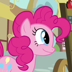 Size: 538x536 | Tagged: safe, screencap, pinkie pie, pony, a friend in deed, cropped, smiling