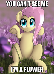 Size: 650x900 | Tagged: safe, artist:january3rd, fluttershy, pegasus, pony, cute, flower, image macro, meme, parody, shyabetes, solo