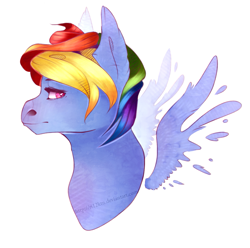 Size: 1029x1019 | Tagged: safe, artist:ri12ktn, derpibooru import, rainbow dash, pegasus, pony, bust, female, mare, simple background, solo, spread wings, white background, wings