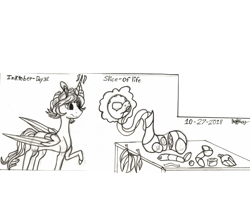 Size: 1200x1000 | Tagged: safe, artist:bassmegapokemonlover, oc, alicorn, pony, female, inktober, magic, mare, modular, monochrome, puppet, solo, wood