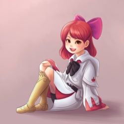 Size: 800x800 | Tagged: safe, artist:ninjaham, apple bloom, human, crossover, female, final fantasy, humanized, looking at you, open mouth, sitting, solo, white mage