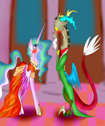 Size: 5000x6000 | Tagged: safe, artist:nightshadow29, discord, princess celestia, alicorn, pony, absurd resolution, dislestia, female, male, shipping, straight