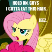 Size: 184x184 | Tagged: safe, edit, fluttershy, pinkie pie, earth pony, pegasus, pony, caption, comedy, cropped, funny, image macro, meme, offscreen character, picture for breezies