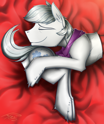 Size: 1884x2232 | Tagged: safe, artist:uliovka, double diamond, earth pony, pony, butt pillow, fetish, happy, lying, male, modular, not salmon, sleepy, solo, stallion, tail, underhoof