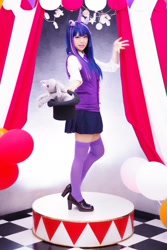 Size: 1281x1920 | Tagged: safe, artist:arue_07, twilight sparkle, human, clothes, convention:tokyocomiccon, cosplay, costume, hat, horn, irl, irl human, magician, photo, skirt, socks, stockings, thigh highs