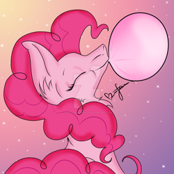 Size: 1024x1024 | Tagged: safe, artist:pvrii, pinkie pie, earth pony, pony, bubblegum, food, gum, solo, watermark