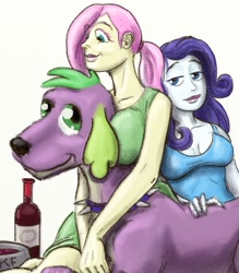 Size: 344x392 | Tagged: artist needed, safe, fluttershy, rarity, spike, dog, equestria girls, older, older spike, spike gets all the equestria girls, spike the dog