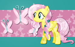 Size: 2560x1600 | Tagged: safe, artist:alicehumansacrifice0, artist:kibbiethegreat, artist:ooklah, artist:zaeinn, derpibooru import, edit, fluttershy, crystal pony, pegasus, pony, crystallized, cutie mark, female, flower, flower in hair, mare, solo, wallpaper, wallpaper edit