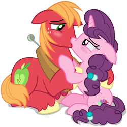 Size: 3000x3000 | Tagged: safe, artist:cheezedoodle96, derpibooru exclusive, derpibooru import, big macintosh, sugar belle, earth pony, pony, unicorn, hard to say anything, .svg available, bedroom eyes, blushing, couple, embrace, eye contact, female, floppy ears, kissing, looking at each other, making out, male, mare, romance, shipping, simple background, sitting, straight, sugarmac, svg, transparent background, vector, wallpaper