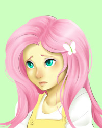 Size: 1200x1500 | Tagged: safe, artist:catvilu, fluttershy, equestria girls, blushing, bust, cute, eyeshadow, frown, makeup, portrait, shy, shyabetes, solo