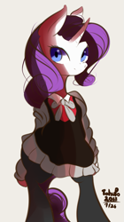 Size: 761x1355 | Tagged: safe, artist:tohupo, rarity, pony, unicorn, bipedal, clothes, female, mare, smiling, solo