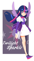 Size: 941x1659 | Tagged: safe, artist:snow angel, derpibooru import, twilight sparkle, twilight sparkle (alicorn), alicorn, human, elf ears, horned humanization, humanized, solo, winged humanization