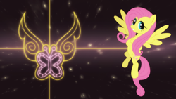 Size: 1366x768 | Tagged: safe, artist:elsdrake, derpibooru import, edit, fluttershy, pegasus, pony, element of kindness, solo, wallpaper, wallpaper edit