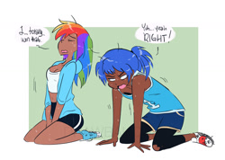 Size: 1280x911 | Tagged: safe, artist:drawbauchery, derpibooru import, rainbow dash, human, breasts, converse, crossover, cute, dark skin, dashabetes, duo, female, humanized, male, shoes, sonic the hedgehog, sonic the hedgehog (series)