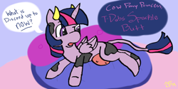 Size: 1366x685 | Tagged: safe, artist:doodledoothedue, derpibooru import, twilight sparkle, twilight sparkle (alicorn), alicorn, cow, cowified, solo, species swap, twilight sparcow, udder