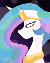 Size: 2000x2500 | Tagged: safe, artist:starstruckmana, princess celestia, alicorn, pony, bust, female, glare, jewelry, mare, portrait, regalia, signature, solo