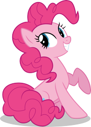 Size: 3249x4575 | Tagged: safe, artist:illumnious, pinkie pie, earth pony, pony, .ai available, absurd resolution, cute, raised hoof, simple background, sitting, smiling, solo, transparent background, vector