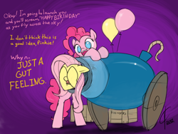 Size: 1462x1100 | Tagged: safe, artist:valcron, fluttershy, pinkie pie, earth pony, pegasus, pony, cannon, party cannon, pony cannonball, this will end in tears