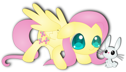 Size: 4796x2737 | Tagged: safe, artist:spophia, angel bunny, fluttershy, pegasus, pony, simple background, spread wings, transparent background