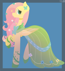 Size: 2100x2300 | Tagged: safe, artist:dashagame666, fluttershy, pegasus, pony, clothes, dress, gala dress, raised hoof, solo