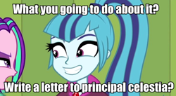 Size: 596x327 | Tagged: safe, aria blaze, sonata dusk, equestria girls, rainbow rocks, caption, female, gem, image macro, impact font, meme, reaction image, siren gem