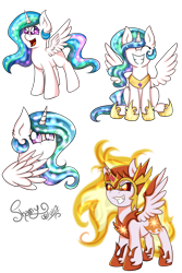 Size: 1024x1536 | Tagged: safe, artist:shamy-crist, daybreaker, princess celestia, alicorn, pony, chibi, eyes closed, female, mare, simple background, sitting, spread wings, transparent background, wings