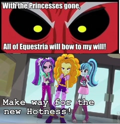 Size: 504x523 | Tagged: safe, adagio dazzle, aria blaze, lord tirek, sonata dusk, equestria girls, rainbow rocks, exploitable meme, female, gem, meme, siren gem, the dazzlings, tirek vs everyone meme