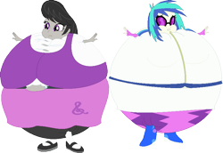 Size: 815x561 | Tagged: safe, artist:ikuntyphoon, artist:selenaede, dj pon-3, octavia melody, vinyl scratch, equestria girls, inflation