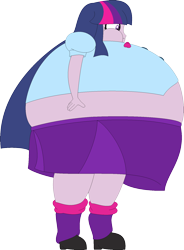 Size: 1310x1777 | Tagged: dead source, safe, artist:ikuntyphoon, twilight sparkle, equestria girls, inflation, midriff, no boobs, puffy cheeks, solo