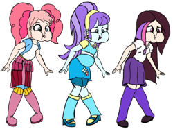 Size: 430x320 | Tagged: safe, artist:ikuntyphoon, aqua blossom, pinkie pie, twilight sparkle, equestria girls, background human, inflation