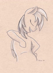 Size: 3081x4236 | Tagged: safe, artist:peruserofpieces, derpibooru import, rainbow dash, pegasus, pony, bust, cocky, female, mare, pencil drawing, solo, toned paper, traditional art, wings