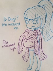 Size: 1468x1958 | Tagged: safe, artist:tethered-angel, aria blaze, sonata dusk, equestria girls, dialogue, disembodied head, female, funny, headless, ink, modular, severed head, traditional art