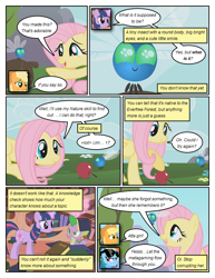 Size: 612x792 | Tagged: safe, artist:newbiespud, derpibooru import, edit, edited screencap, screencap, applejack, fluttershy, rainbow dash, spike, dragon, earth pony, parasprite, pegasus, pony, unicorn, comic:friendship is dragons, swarm of the century, book, comic, dialogue, eyes closed, female, flower, golden oaks library, male, mare, screencap comic, slit eyes, smiling, sunglasses