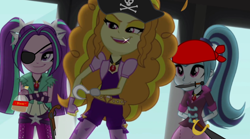 Size: 1656x920 | Tagged: safe, edit, edited screencap, screencap, adagio dazzle, aria blaze, sonata dusk, equestria girls, rainbow rocks, gem, pirate, rum, siren gem, the dazzlings, this just doesn't work, this will end in tears, yarrr