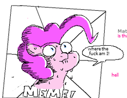 Size: 272x210 | Tagged: artist needed, safe, pinkie pie, earth pony, pony, dialogue, flockmod, lip bite, meme, scared, solo, speech bubble, sweat, vulgar