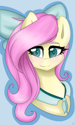 Size: 1024x1707 | Tagged: safe, artist:neonblaze909, fluttershy, pegasus, pony, blushing, bust, colored pupils, cute, hair bow, shyabetes, solo