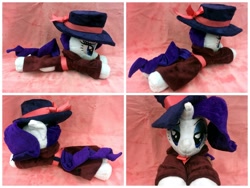 Size: 1600x1200 | Tagged: safe, artist:equinepalette, rarity, pony, unicorn, beanie (plushie), clothes, detective rarity, female, hat, irl, lidded eyes, mare, photo, plushie, prone, solo